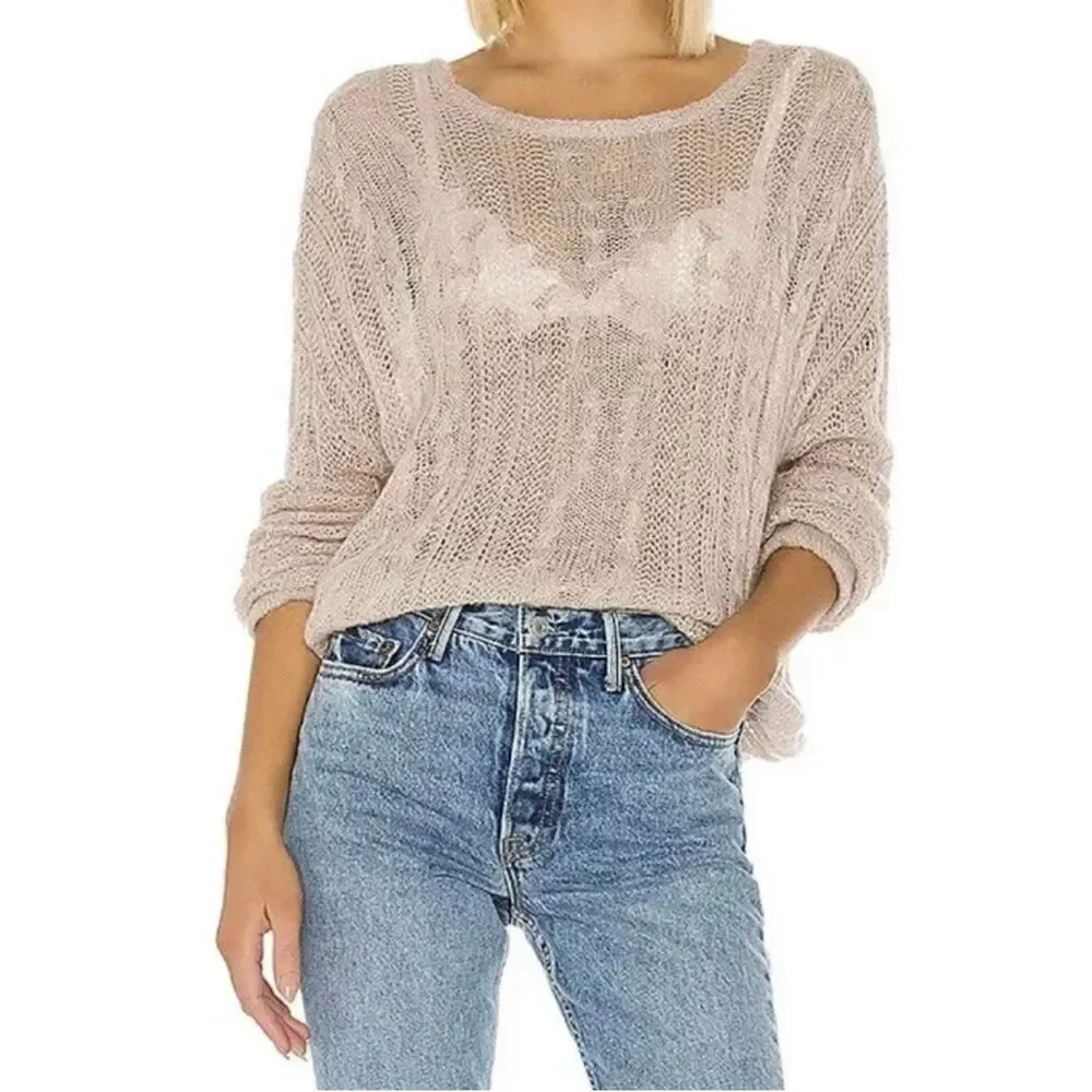 Free People Angel Soft Wool Blend Pullover Sweater in Frappuccino Combo/Blush Pi